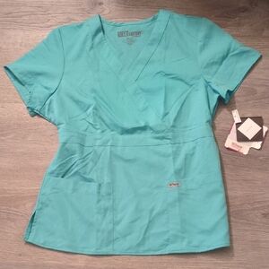 Grey's Anatomy By Barco Aqua Blue Arclux Scrub Top Size Large
